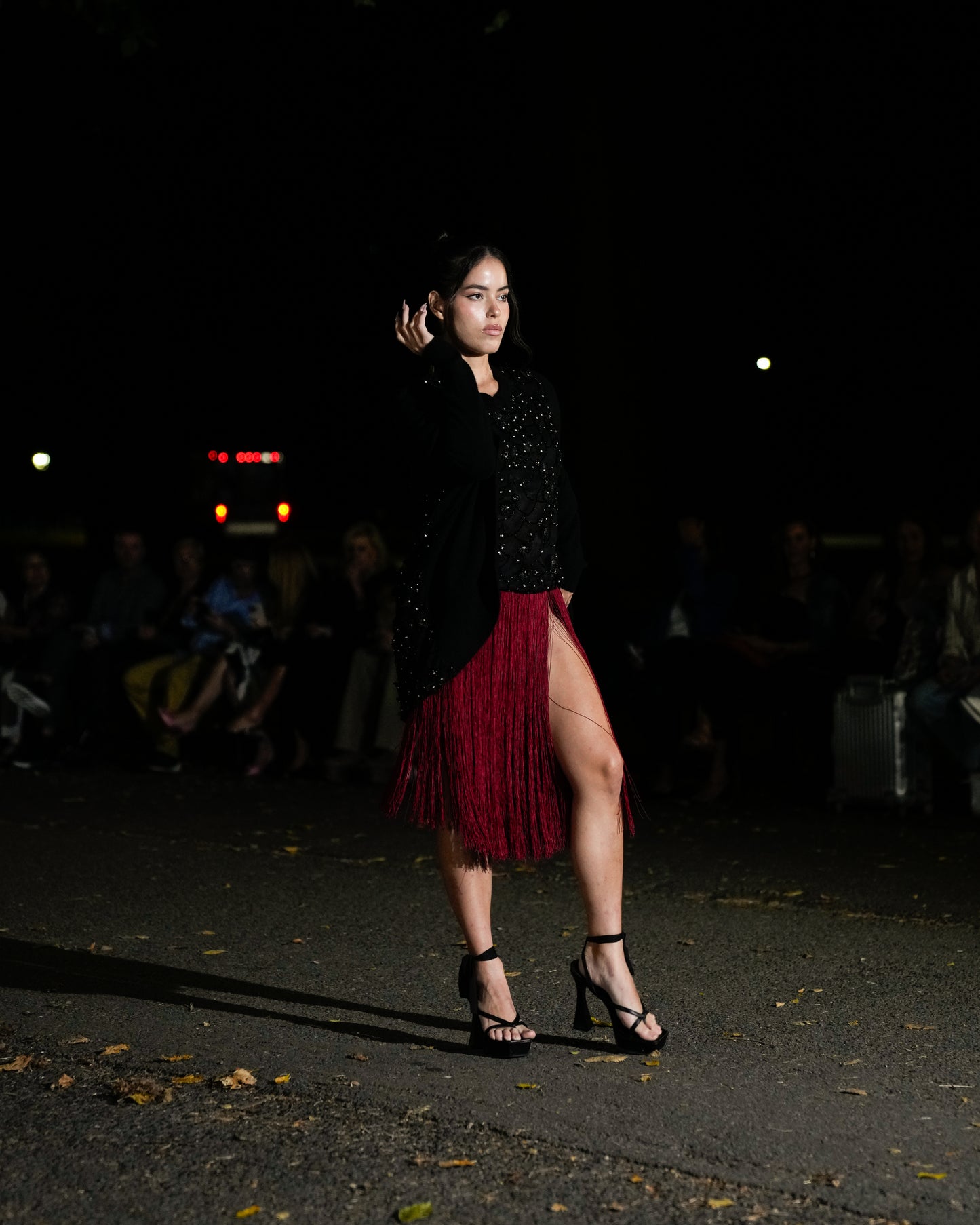 BURGUNDY SILK FRINGE SKIRT 3/4 LENGTH