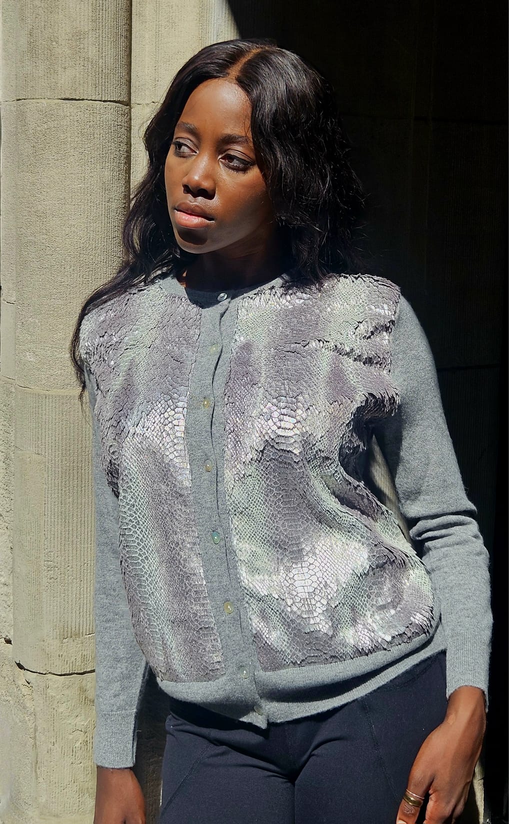 Ivory Faux Crewneck cardigan