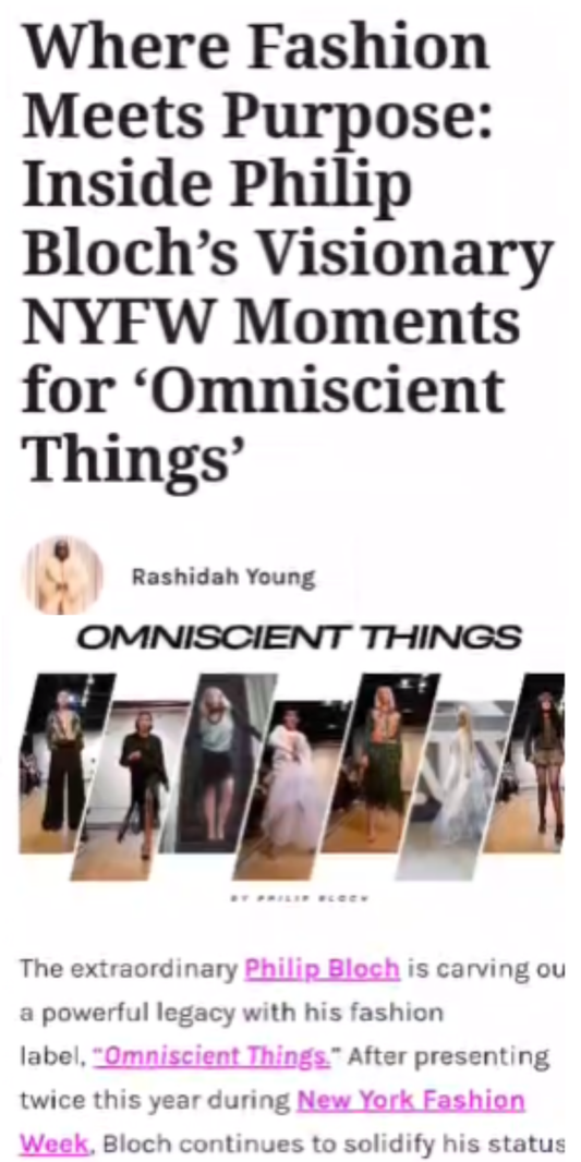 Where Fashion Meets Purpose: Inside Phillip Bloch's Visionary NYFW Moments for 'Omniscient Things'