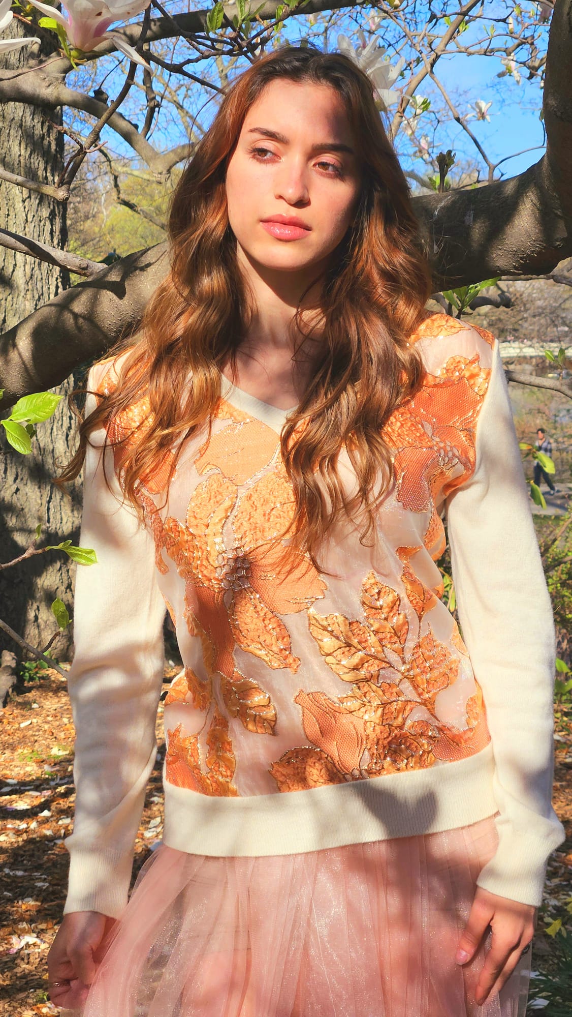 gold & tangerine v-neck sweater
