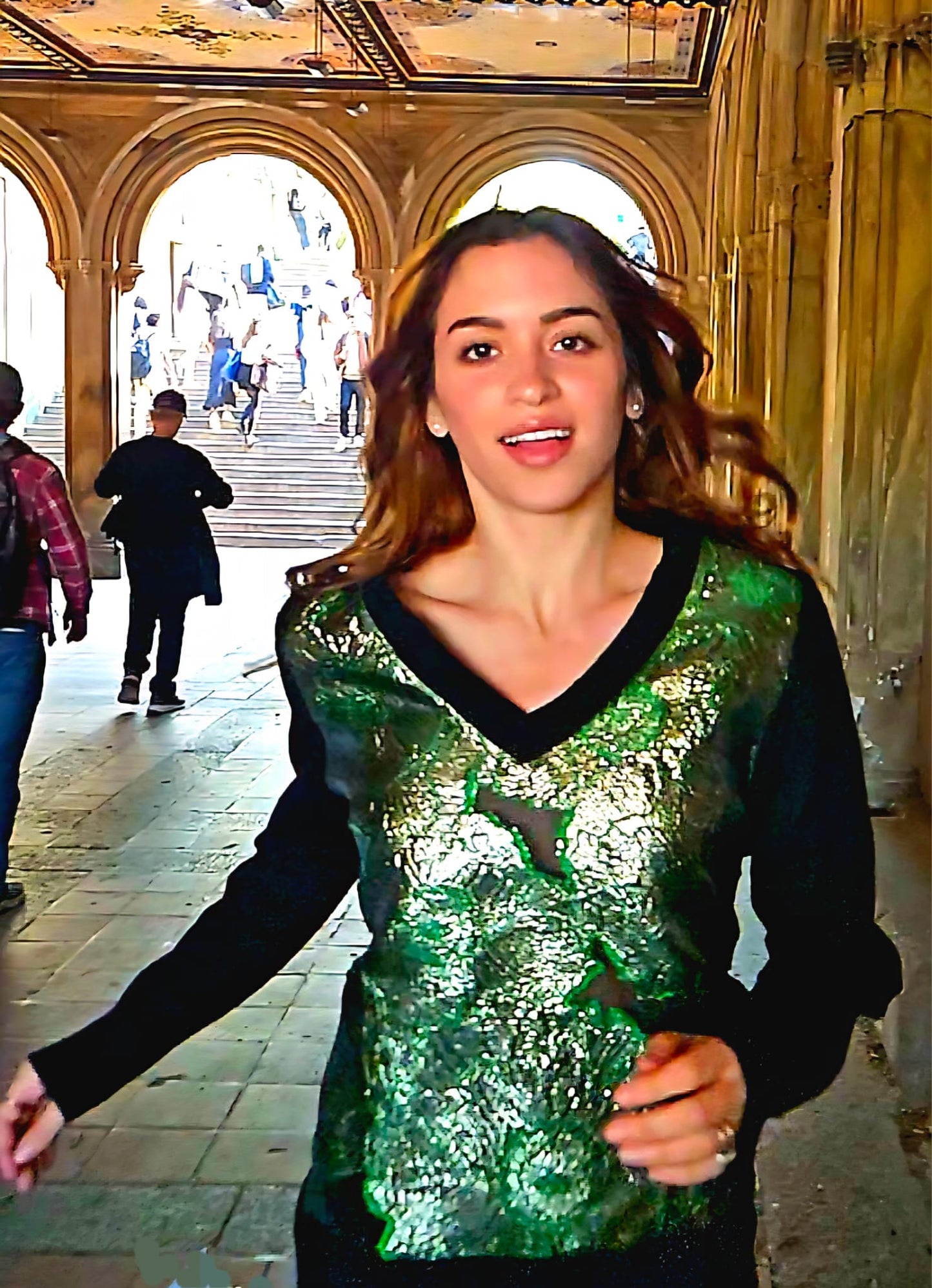 Holiday green v-neck sweater