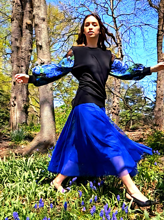 Blue peony crewneck sweater